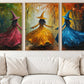 Set Of 3 The Enchanted Dance Of Seasons, Witches Canvas Painting, Spooky Season Wall Art Decor, Halloween Poster Gift For Witch Lovers