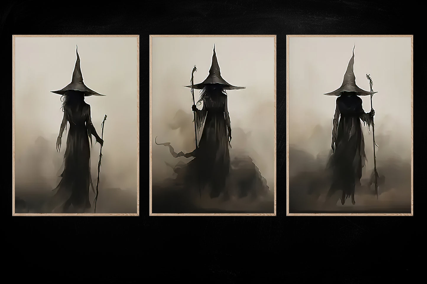 Set Of 3 Witches Canvas Painting, Halloween Poster Gift, Spooky Season Wall Art Decor