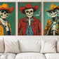 Set Of 3 Cowboy Canvas Painting, Trio Of Skeleton Cowboys Wall Art Decor, Poster Gift For Cowboy Lovers, Skeleton Lovers