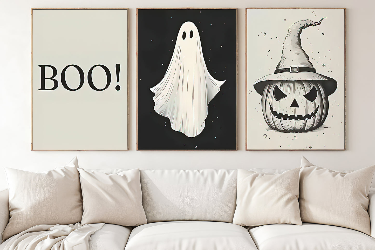 Set Of 3 Ghost Canvas Painting, Spooky Season Wall Art Decor, Halloween Poster Gift