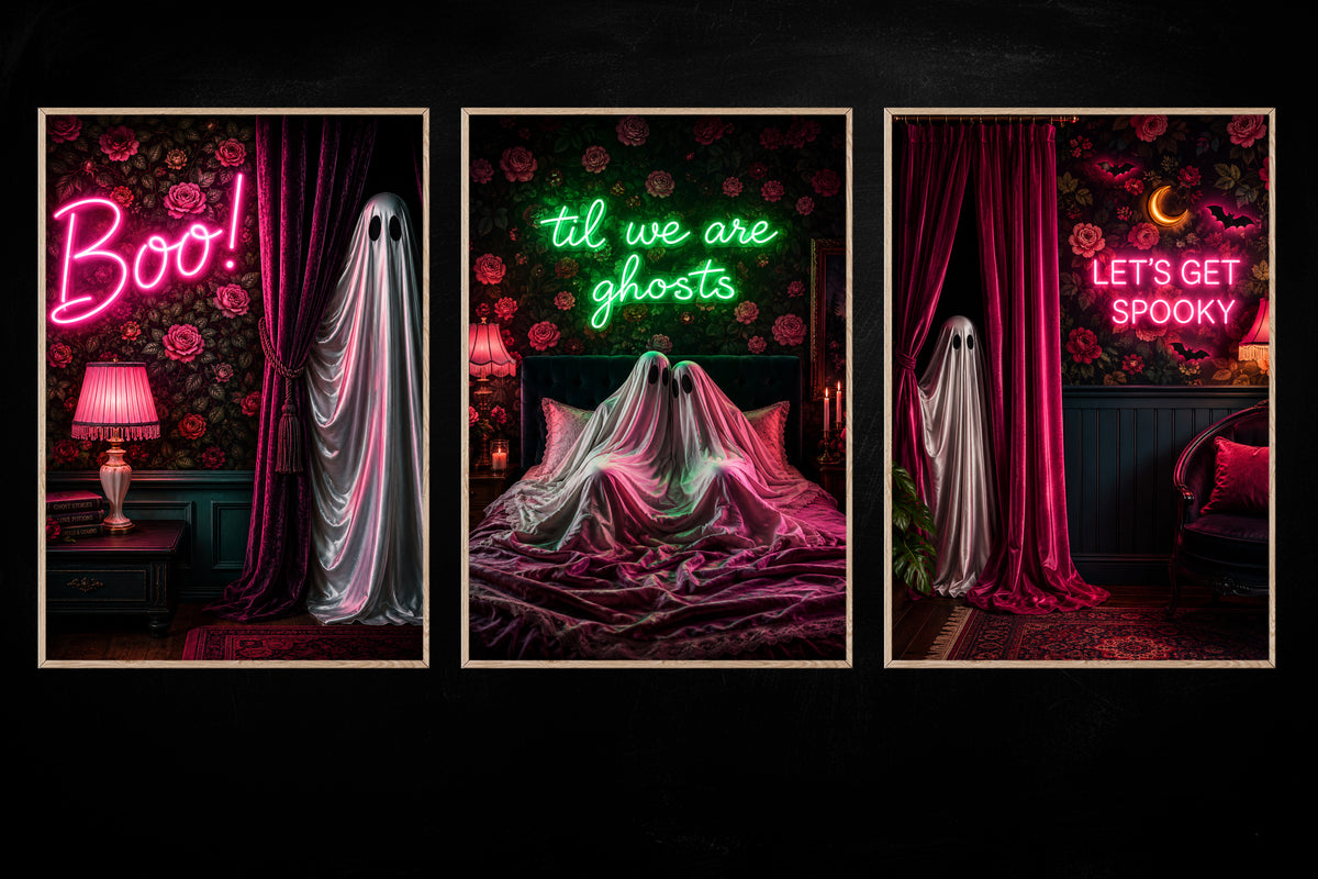 Set Of 3 Halloween Boo Canvas Painting, ’Til We Are Ghosts Wall Art Decor, Spooky Season Poster Gift For Ghost Lover