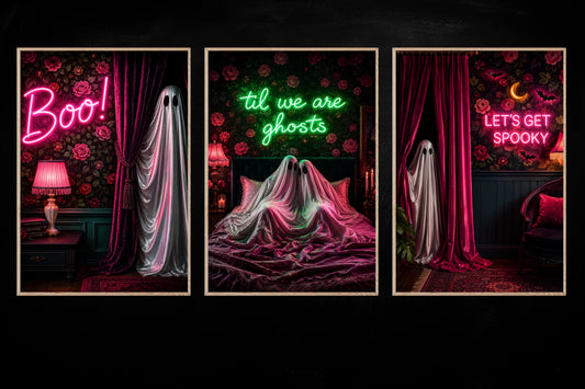 Set Of 3 Halloween Boo Canvas Painting, ’Til We Are Ghosts Wall Art Decor, Spooky Season Poster Gift For Ghost Lover