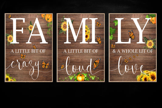 Set Of 3 Autumn Canvas Painting, Thankful Wall Art Decor, Family Thanksgiving Poster Gift