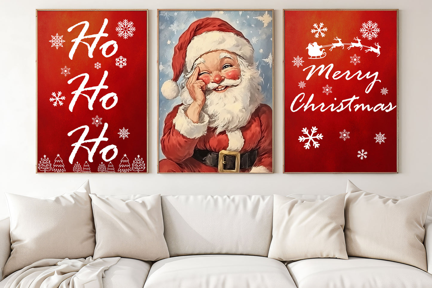 Set Of 3 Christmas Santa Claus, Santa Christmas Canvas Painting, Xmas Wall Art Decor, Christmas Poster Gift