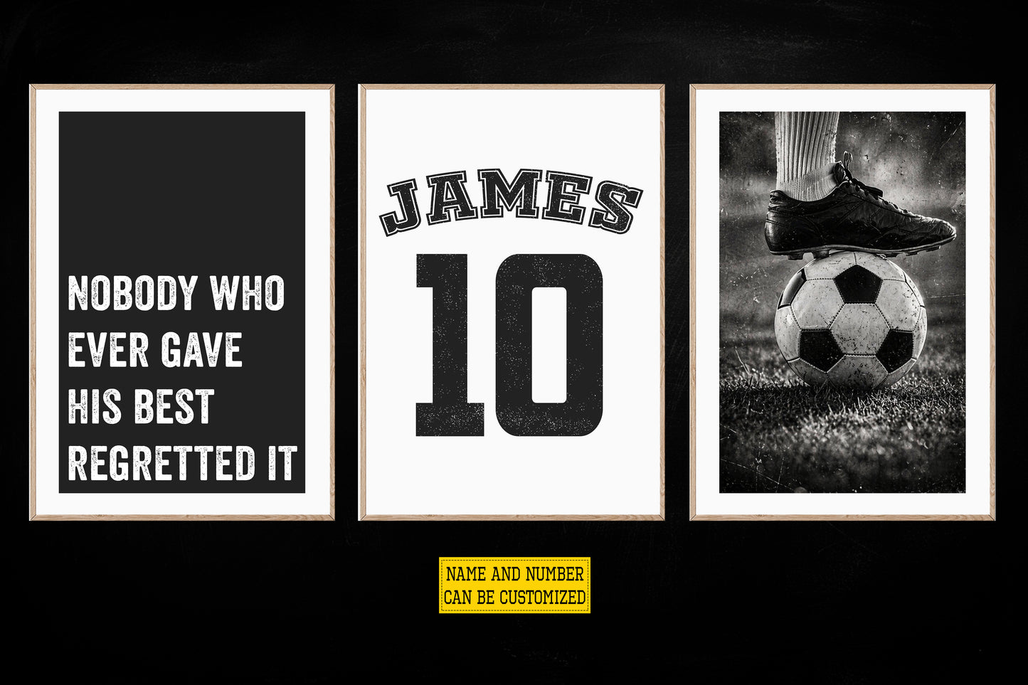 Personalized Set Of 3 Soccer Canvas Painting, Nobody Who Ever Gave His Best Regretted It Sport Wall Art Decor, Poster Gift For Soccer Lovers