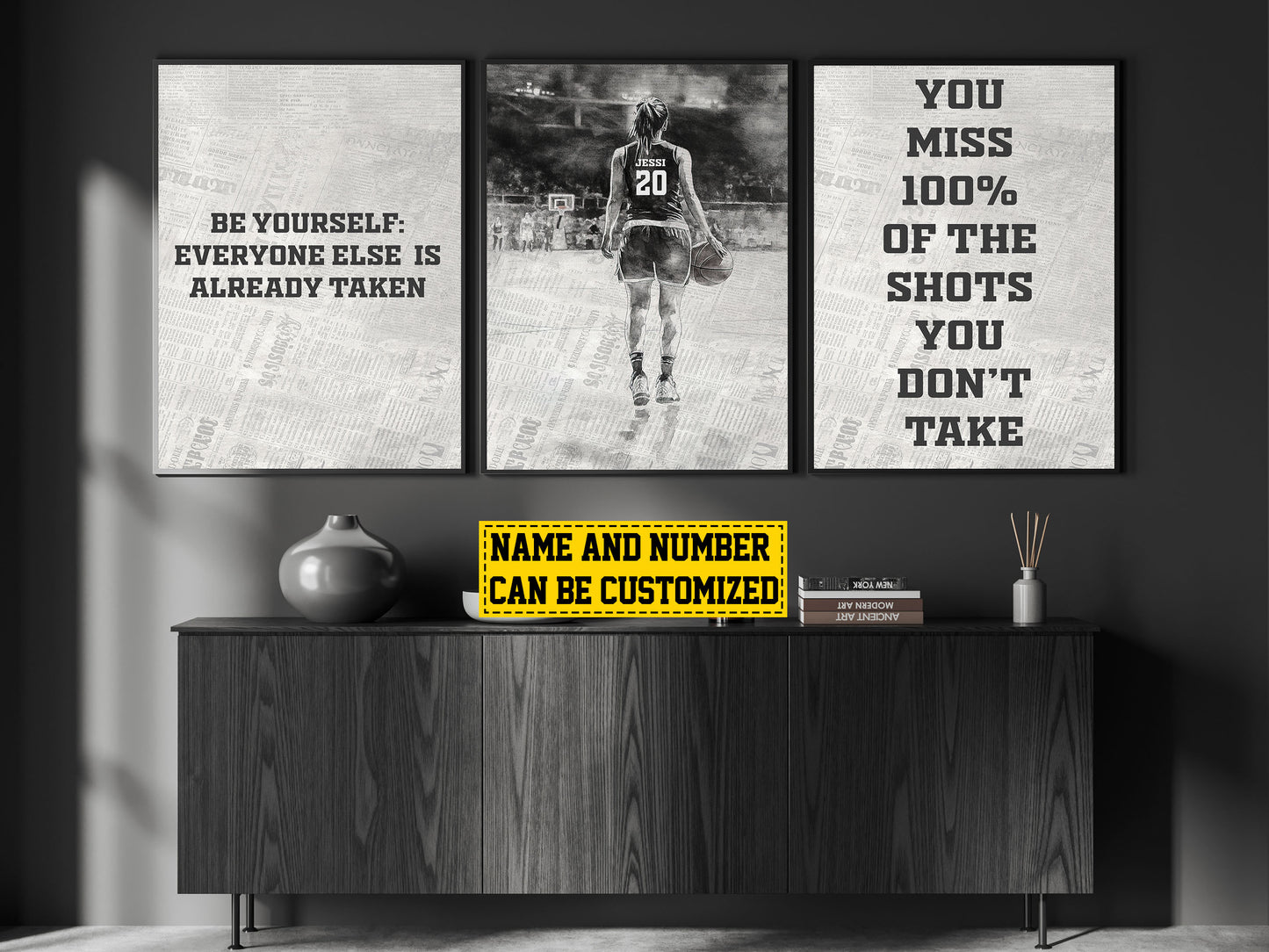 Set Of 3 Basketball Canvas Painting, Be Yourself Everyone Else Is Already Taken Sport Wall Art Decor, Poster Gift For Basketball Lovers