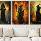 Set Of 3 A Trilogy Of Terror, Witches Canvas Painting, Spooky Season Wall Art Decor, Halloween Poster Gift For Witch Lovers
