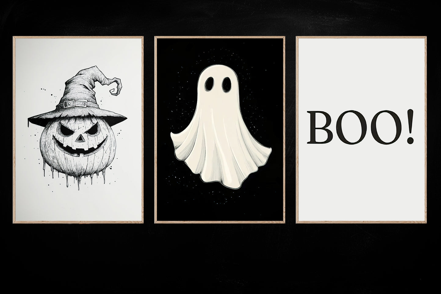 Set Of 3 Ghost Canvas Painting, Spooky Season Wall Art Decor, Halloween Poster Gift For Ghost Lovers