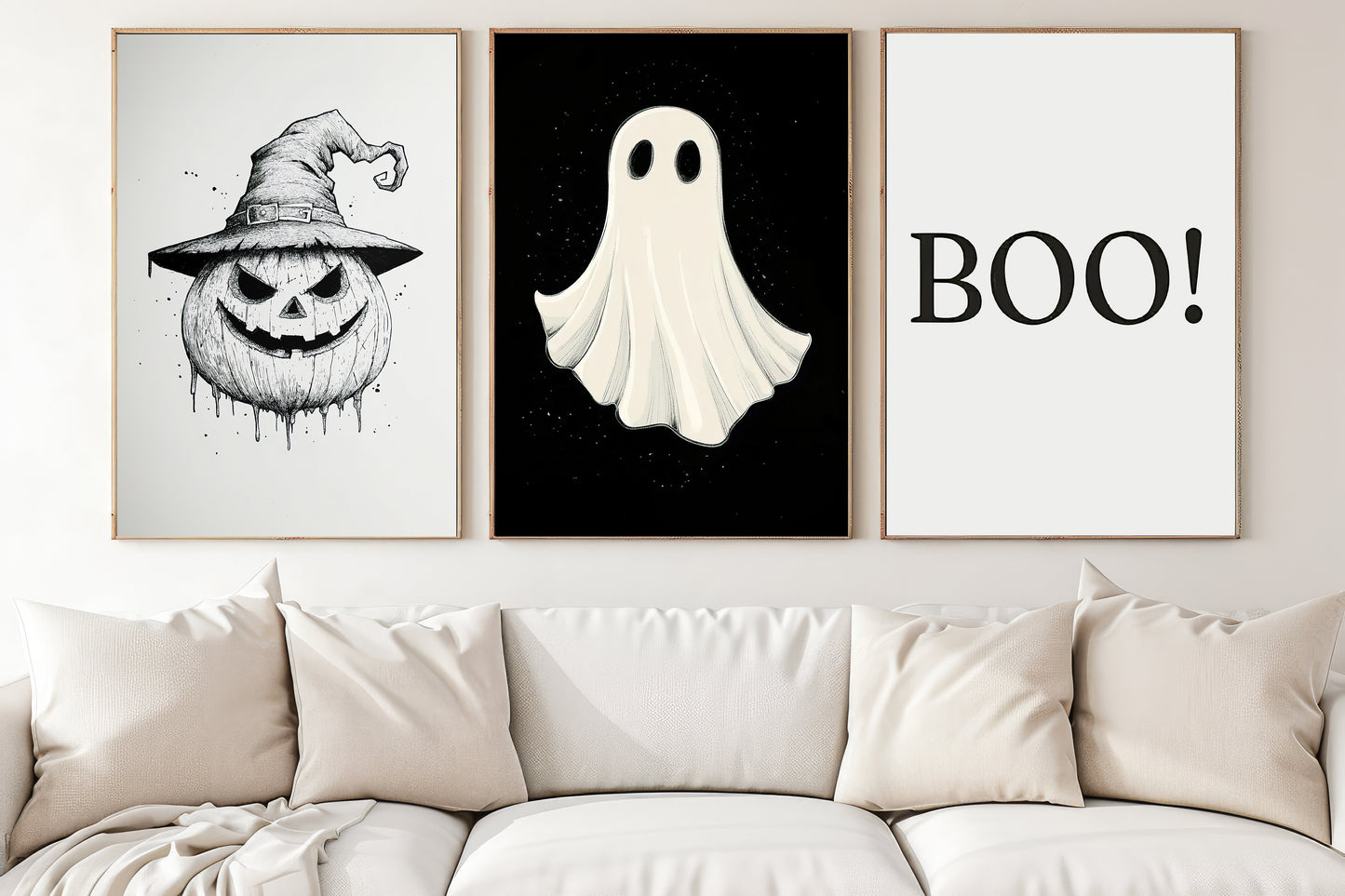 Set Of 3 Ghost Canvas Painting, Spooky Season Wall Art Decor, Halloween Poster Gift For Ghost Lovers