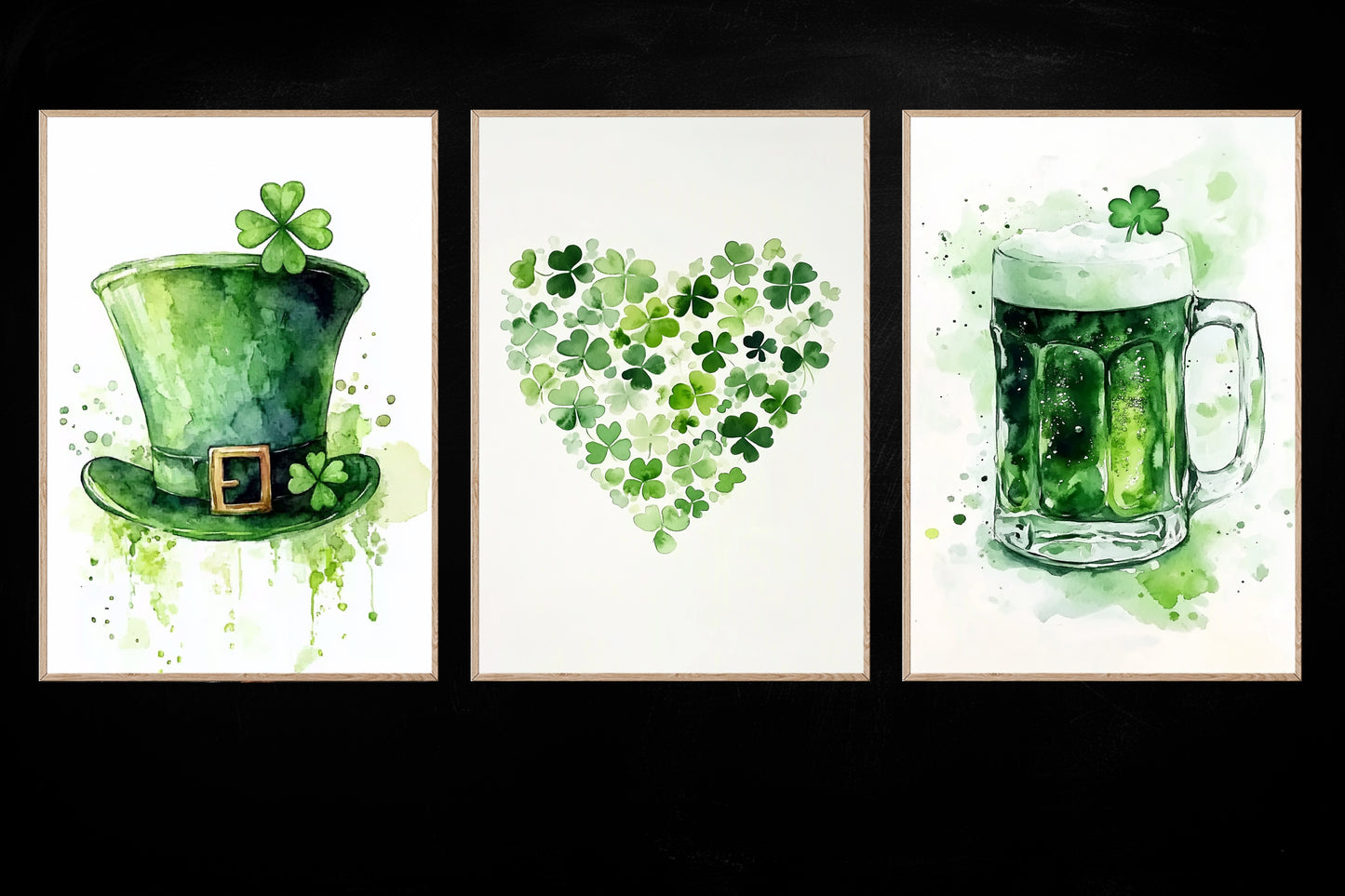Set Of 3 St Patrick's Day Canvas Painting, A Shamrock Love Story Wall Art Decor, Poster Gift For Beer Lovers