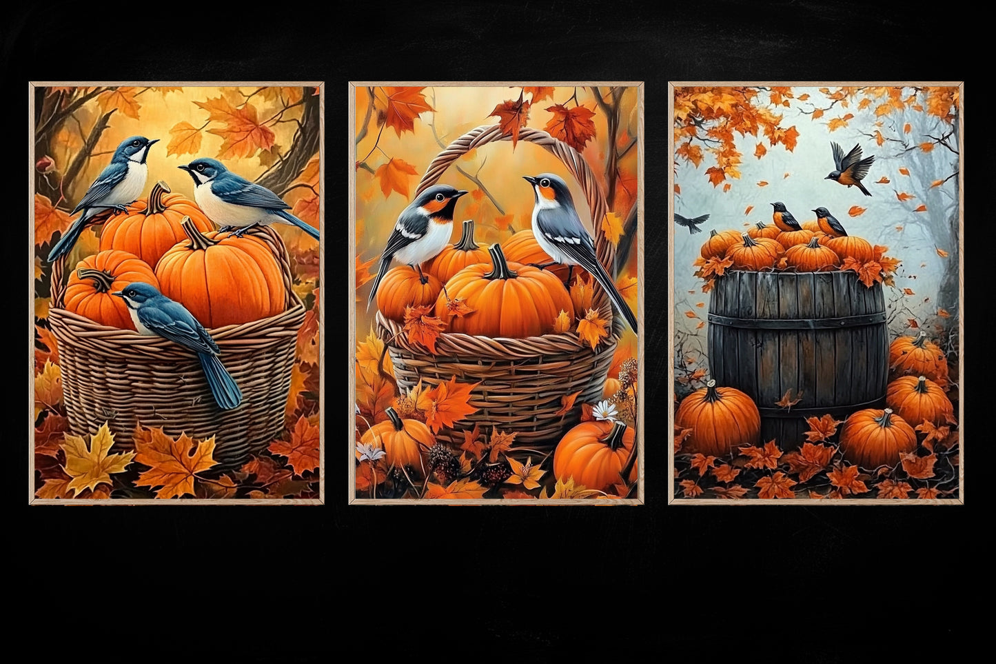 Set Of 3 Autumn Canvas Painting, Thankful Wall Art Decor, Whispers Of Fall Thanksgiving Poster Gift