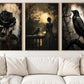 Halloween Set Of 3 Gothic Raven Canvas Painting, Black Rose Victorian Dark Academia Wall Art Decor, Spooky Season Poster Gift