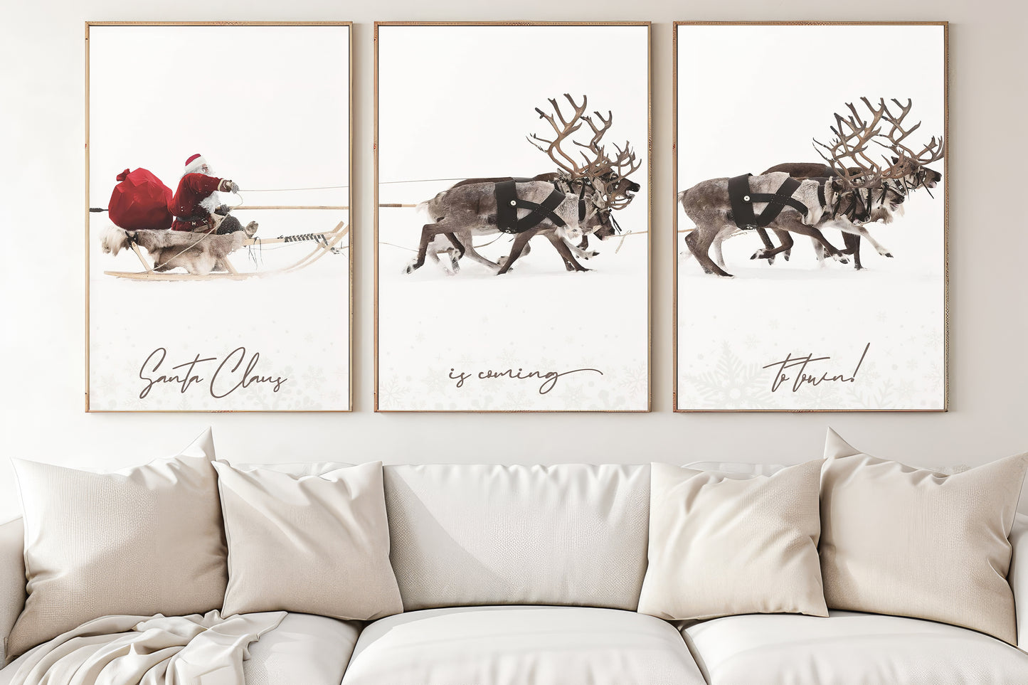 Gallery Set Of 3 Christmas Santa Claus With A Sleigh, Santa Christmas Canvas Painting, Xmas Wall Art Decor - Christmas Poster Gift