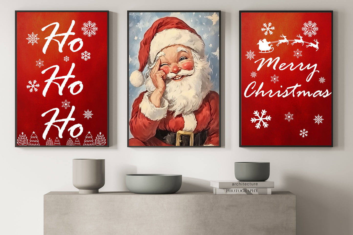 Set Of 3 Christmas Santa Claus, Santa Christmas Canvas Painting, Xmas Wall Art Decor, Christmas Poster Gift