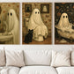 Set Of 3 Halloween Boo Cat Canvas Painting, Spooky Bathroom Chronicles Wall Art Decor, Poster Gift For Ghost Lovers, Cat Lovers