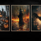 Set Of 3 Witch, Bat and Haunt, Witches Canvas Painting, Spooky Season Wall Art Decor, Halloween Poster Gift For