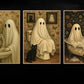 Set Of 3 Halloween Boo Cat Canvas Painting, Spooky Bathroom Chronicles Wall Art Decor, Poster Gift For Ghost Lovers, Cat Lovers