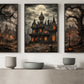 Halloween Set Of 3 Haunted House Canvas Painting, Gothic Haunted Mansion Wall Art Decor, Spooky Season Poster Gift