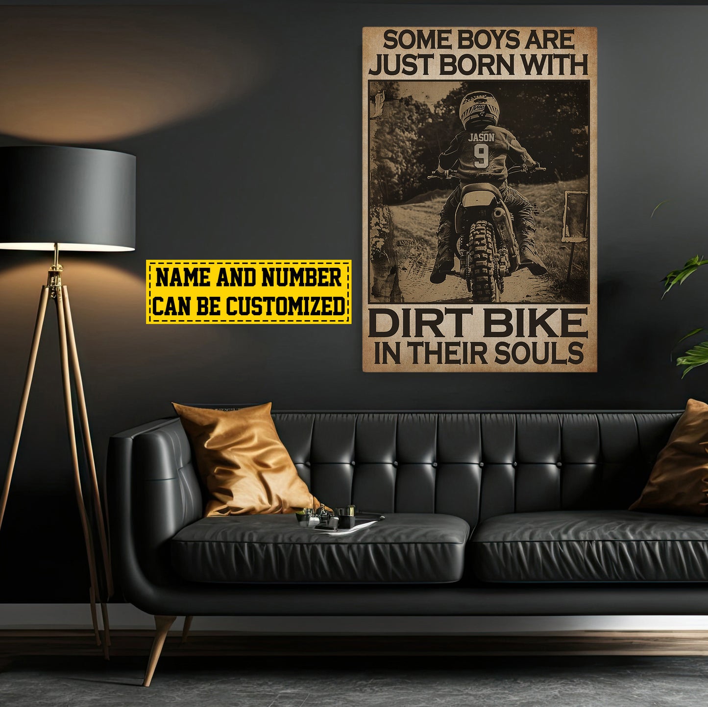 Funny Personalized Dirt Bike Kid Canvas Painting, Some Boys Are Just Born With Dirt Bike In Their Souls Quotes Wall Art Decor, Poster Gift For Kid Motocross Lovers