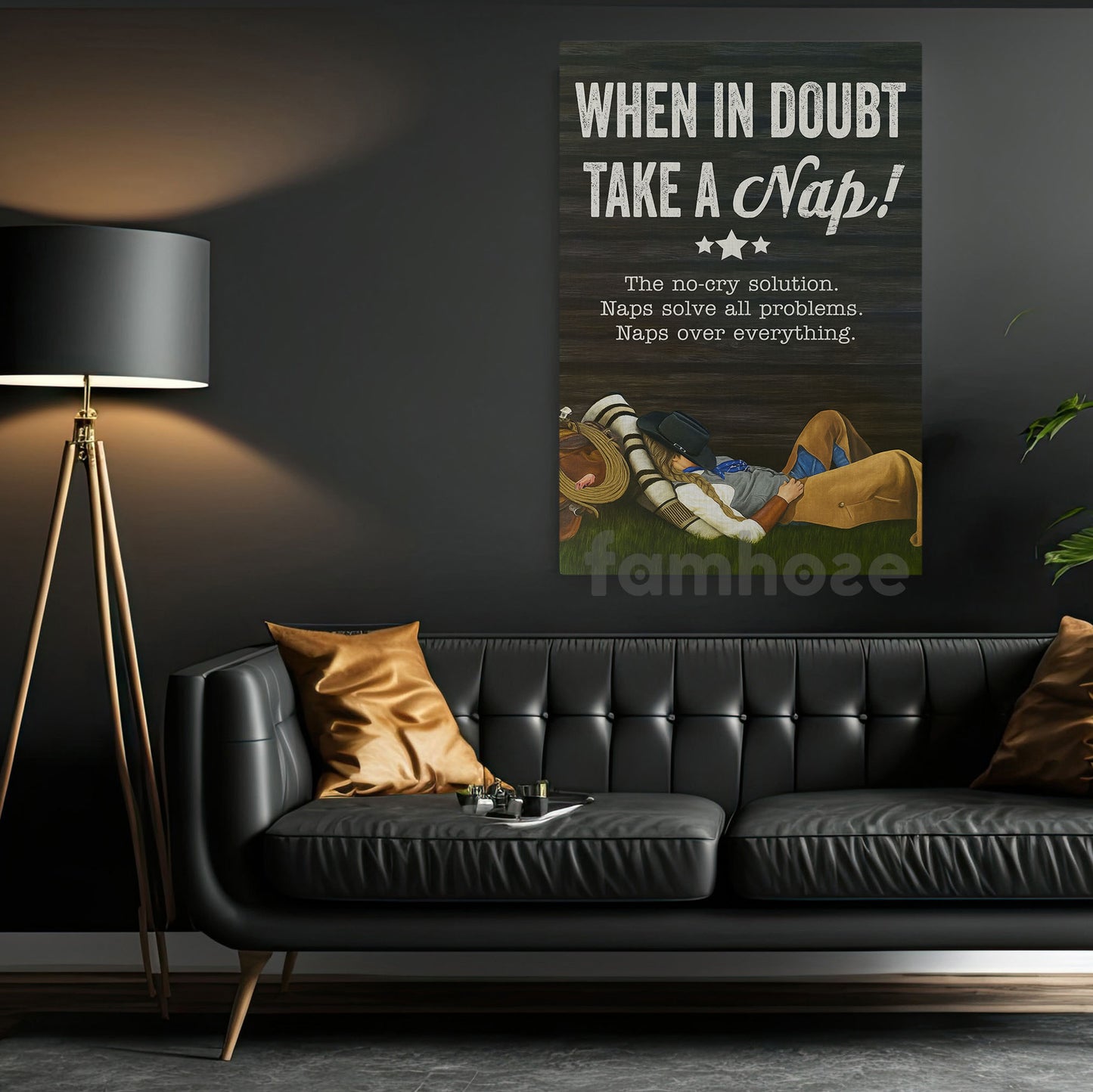 Funny Cowgirl Canvas Painting, When In Doubt Take A Nap Wall Art Decor, Poster Gift For Cowgirl To Decor Bedroom
