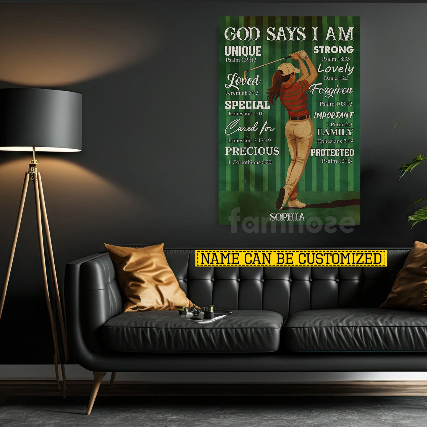 Personalized Golf Girl Canvas Painting, God Says I Am Sport Wall Art Decor, Poster Gift For Golf Lover