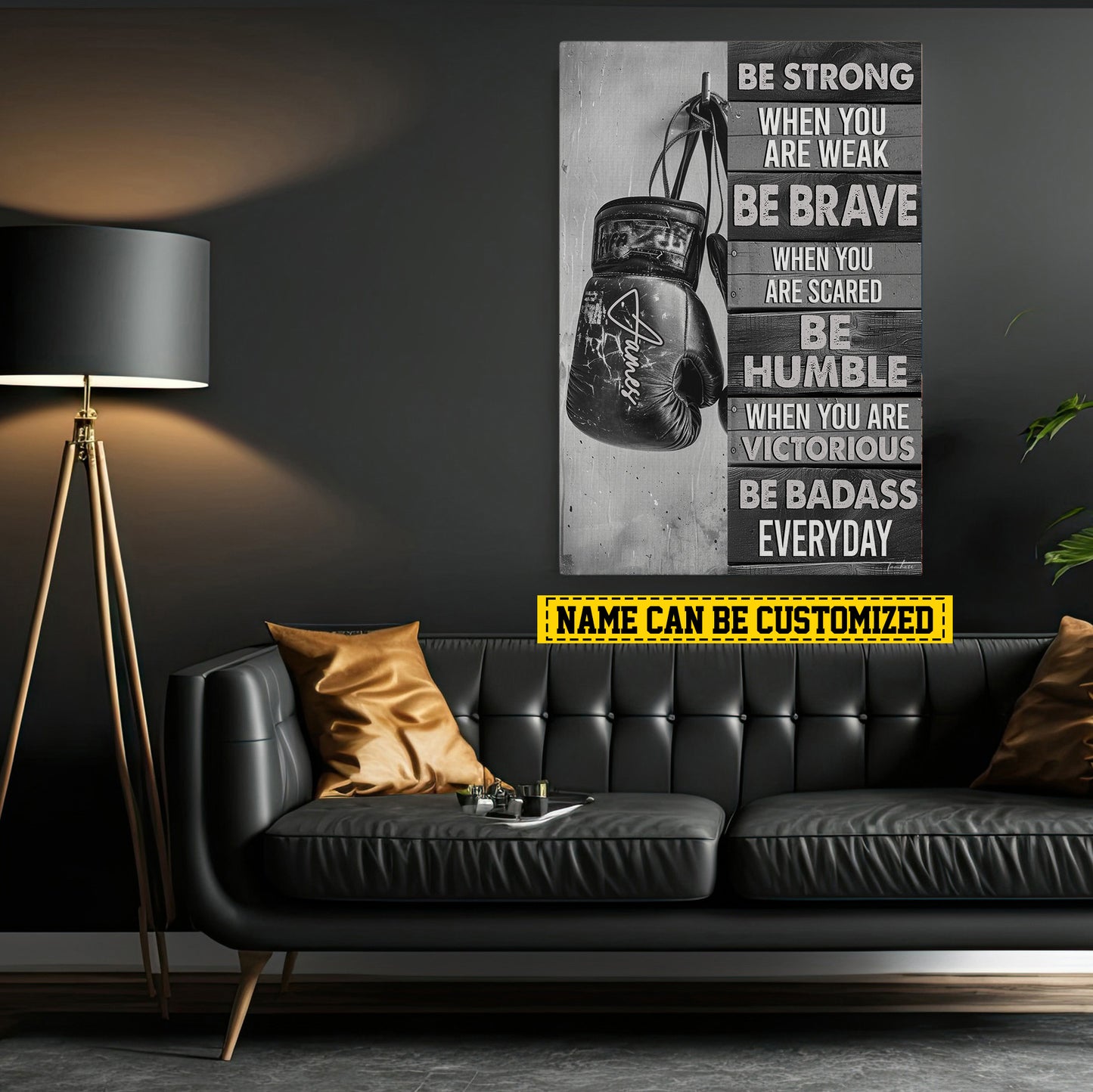 Personalized Boxing Canvas Painting, Be Strong Brave humble Badass, Sports Quotes Wall Art Decor, Poster Gift For Boxing Lovers