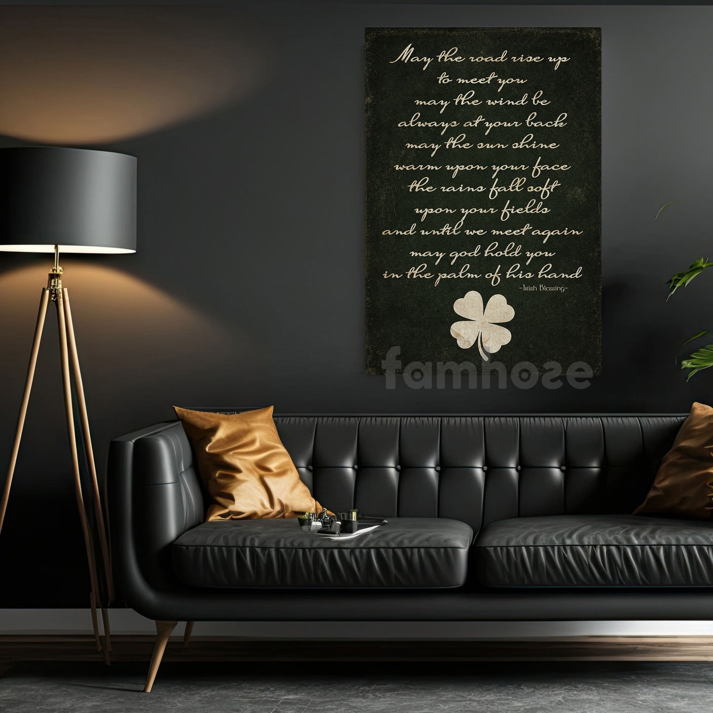 Four-Leaf Clover Quote Canvas Painting, May The Road Rise Up To Meet You Wall Art Decor, Shamrock Poster St Patrick's Day Gift For Irish Lover