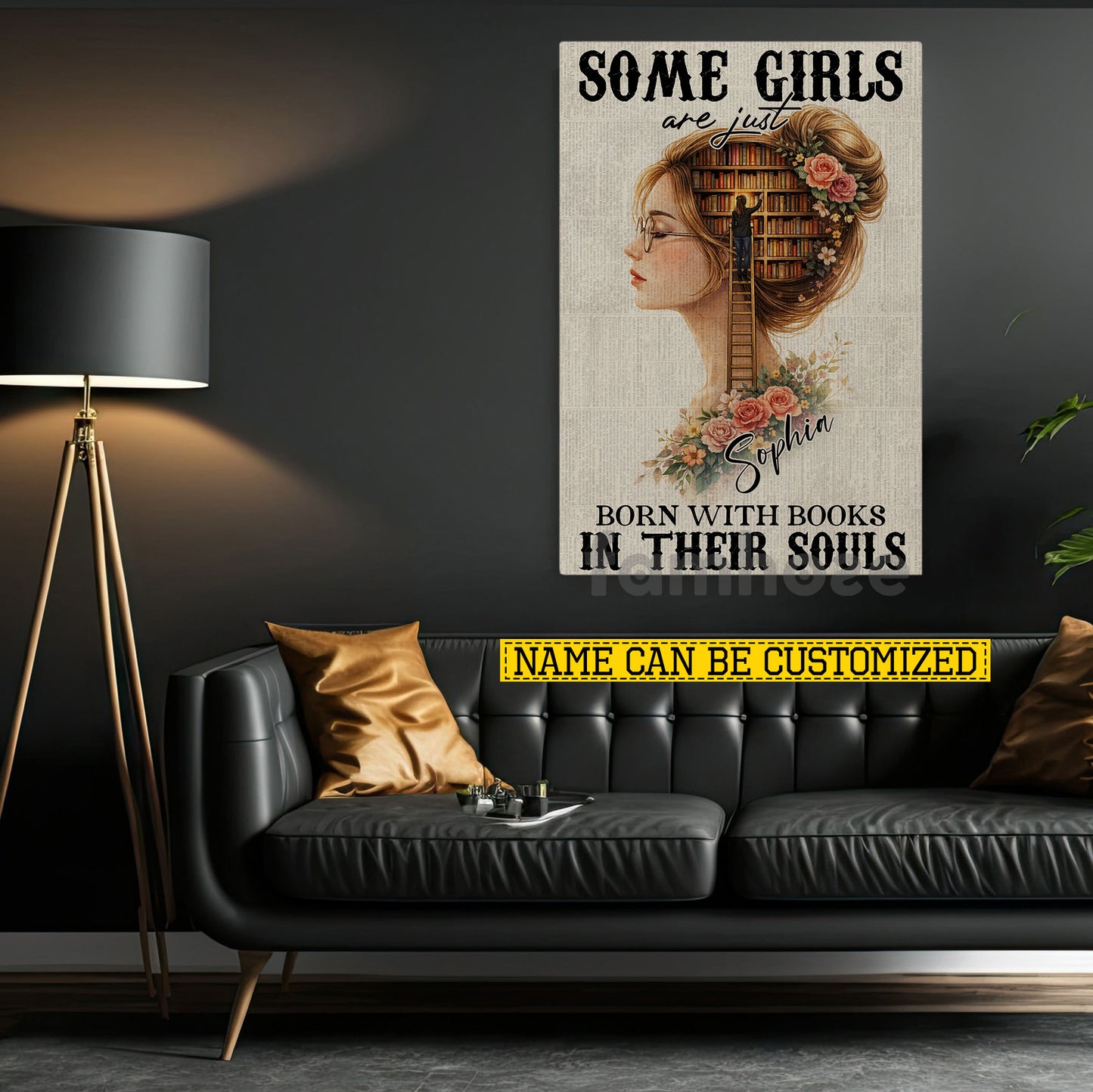 Personalized Book Girl Canvas Painting, Some Girls Are Just Born Wall Art Decor, Poster Gift For Reading Lovers