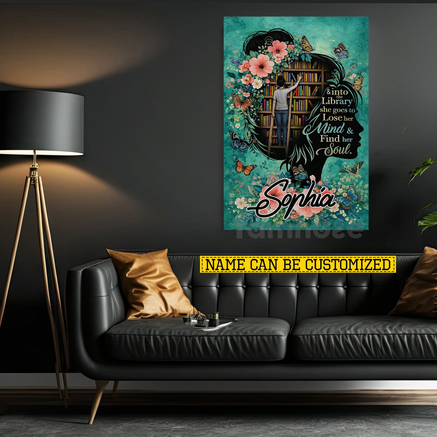 Personalized Book Girl Canvas Painting, & Into The Library Wall Art Decor, Poster Gift For Reading Lovers