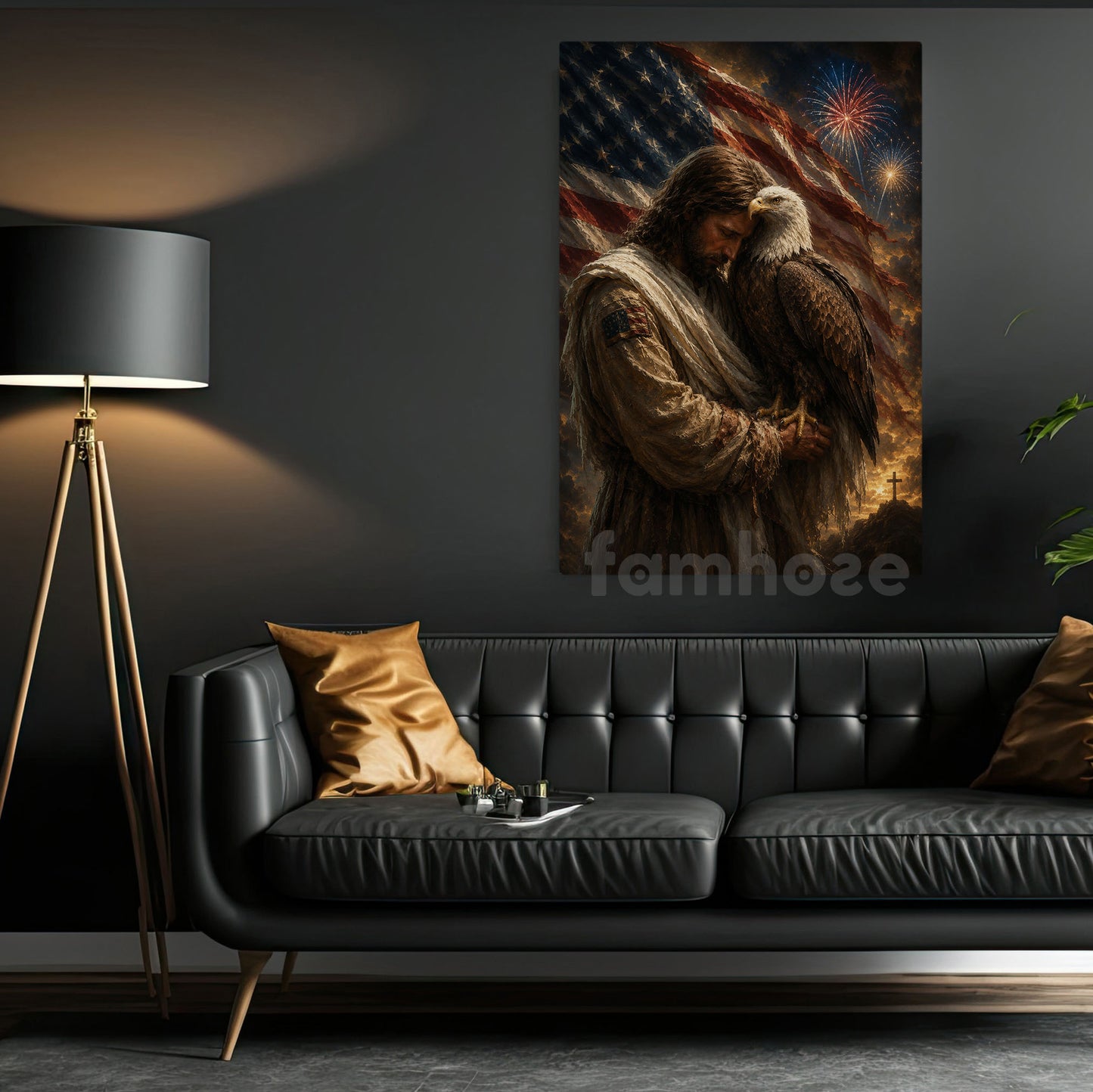 July 4th Jesus Canvas Painting, Where Faith Meets Freedom Wall Art Decor, Poster Independence Day Gift For Christian