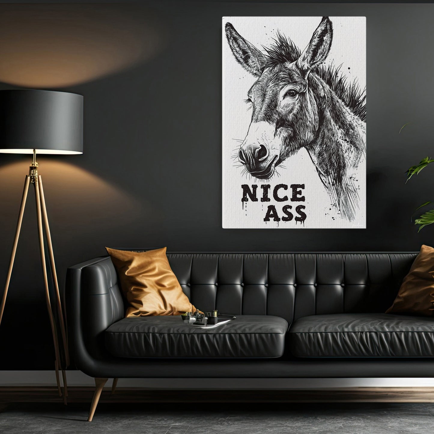 Funny Donkey Bathroom Canvas Painting, Nice Ass Wall Art Decor, Restroom Poster Gift For Donkey Lovers