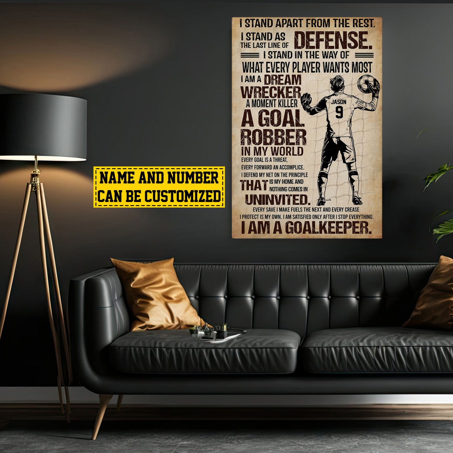 Personalized Motivational Soccer Boy Canvas Painting, I Am A Goalkeeper, Sports Quotes Wall Art Decor, Poster Gift For Soccer Lovers