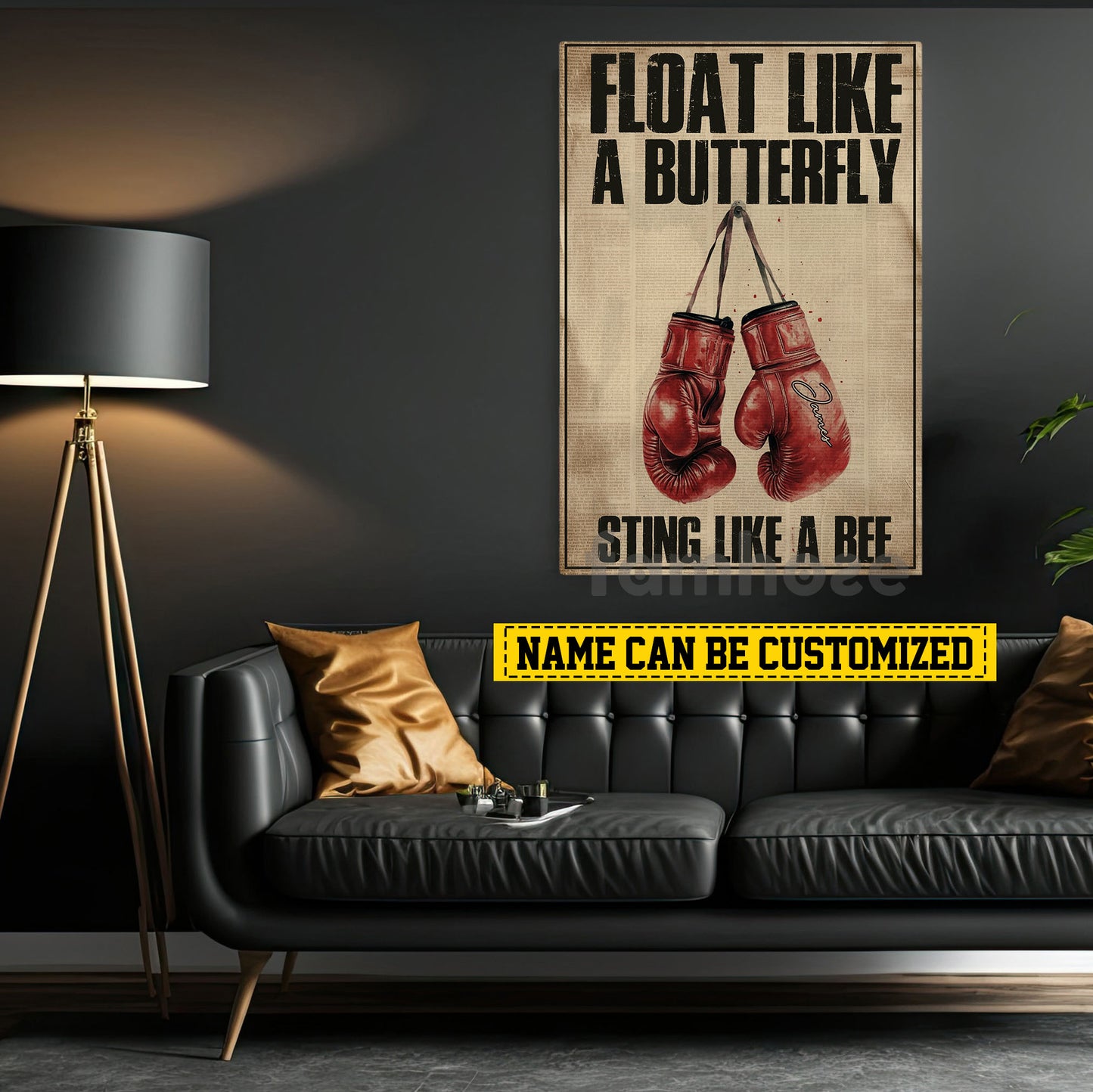 Personalized Boxing Canvas Painting, Float Like A Butterfly Sport Wall Art Decor, Poster Gift For Boxer