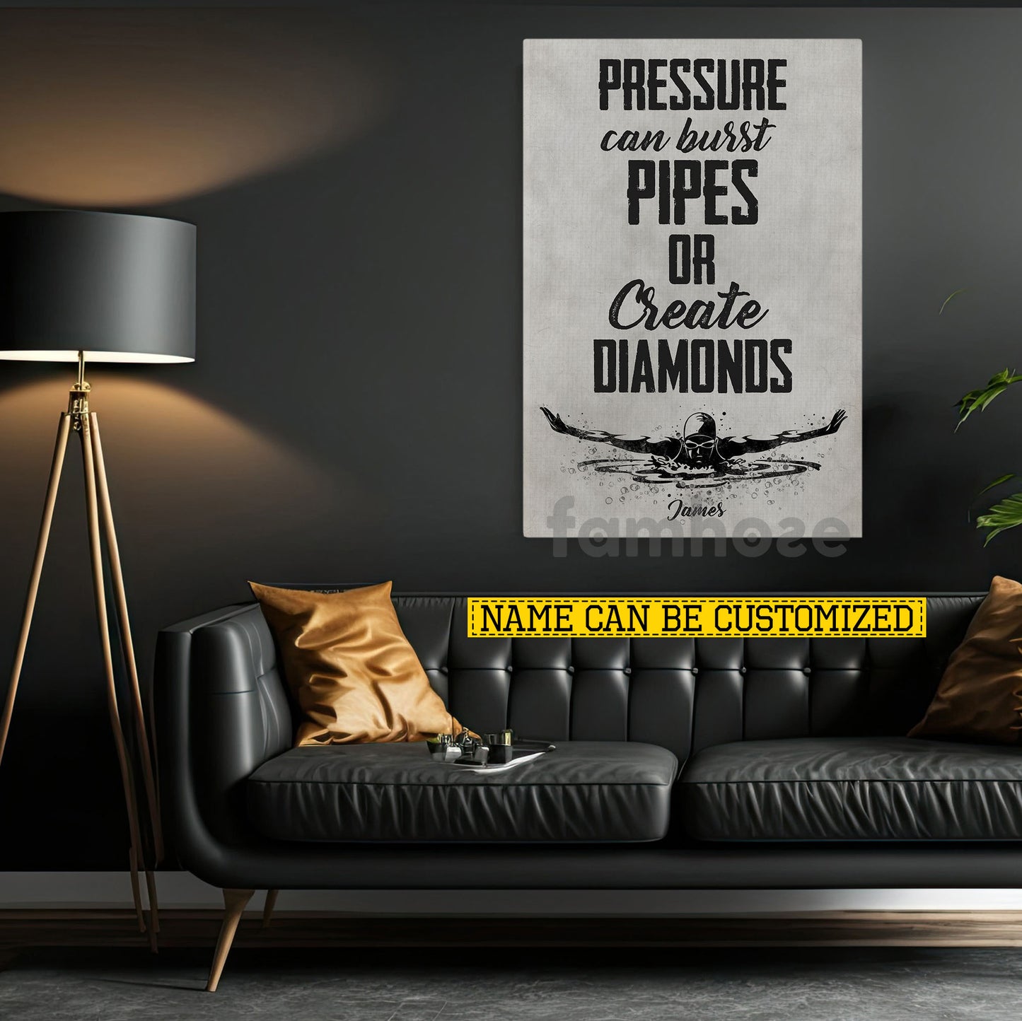Motivational Personalized Swimming Can vas Painting, Pressure Can Burst Pipes Or Create Diamonds Sport Wall Art Decor, Poster Gift For Swimming Lovers