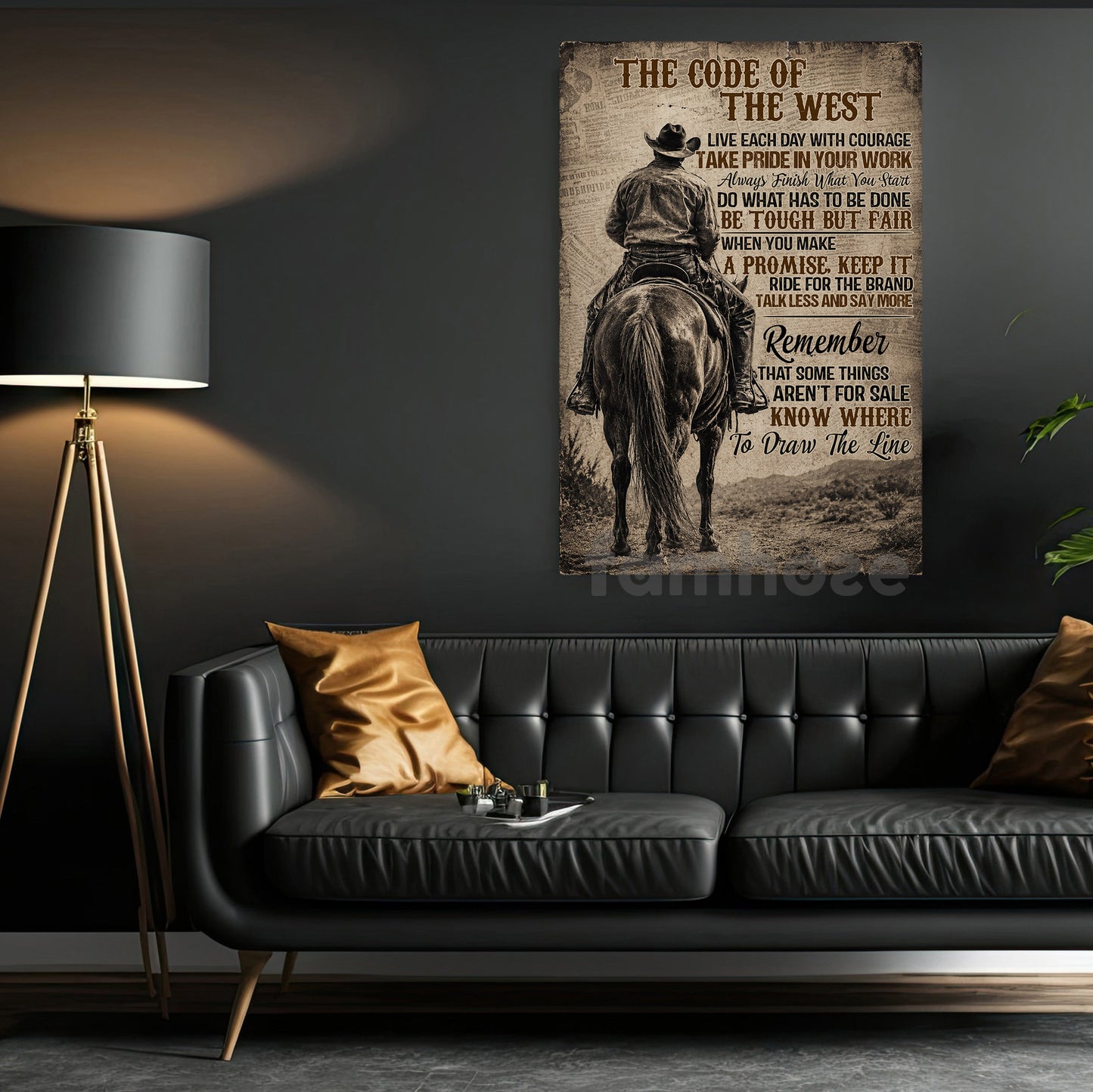 Cowboy Canvas Painting, The Code Of The West Wall Art Decor, Poster Gift For Cowboys