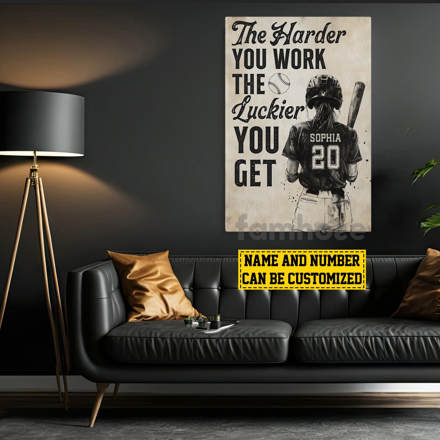 Personalized Softball Girl Canvas Painting, The Harder You Work Sport Wall Art Decor, Poster Gift For Softball Lovers