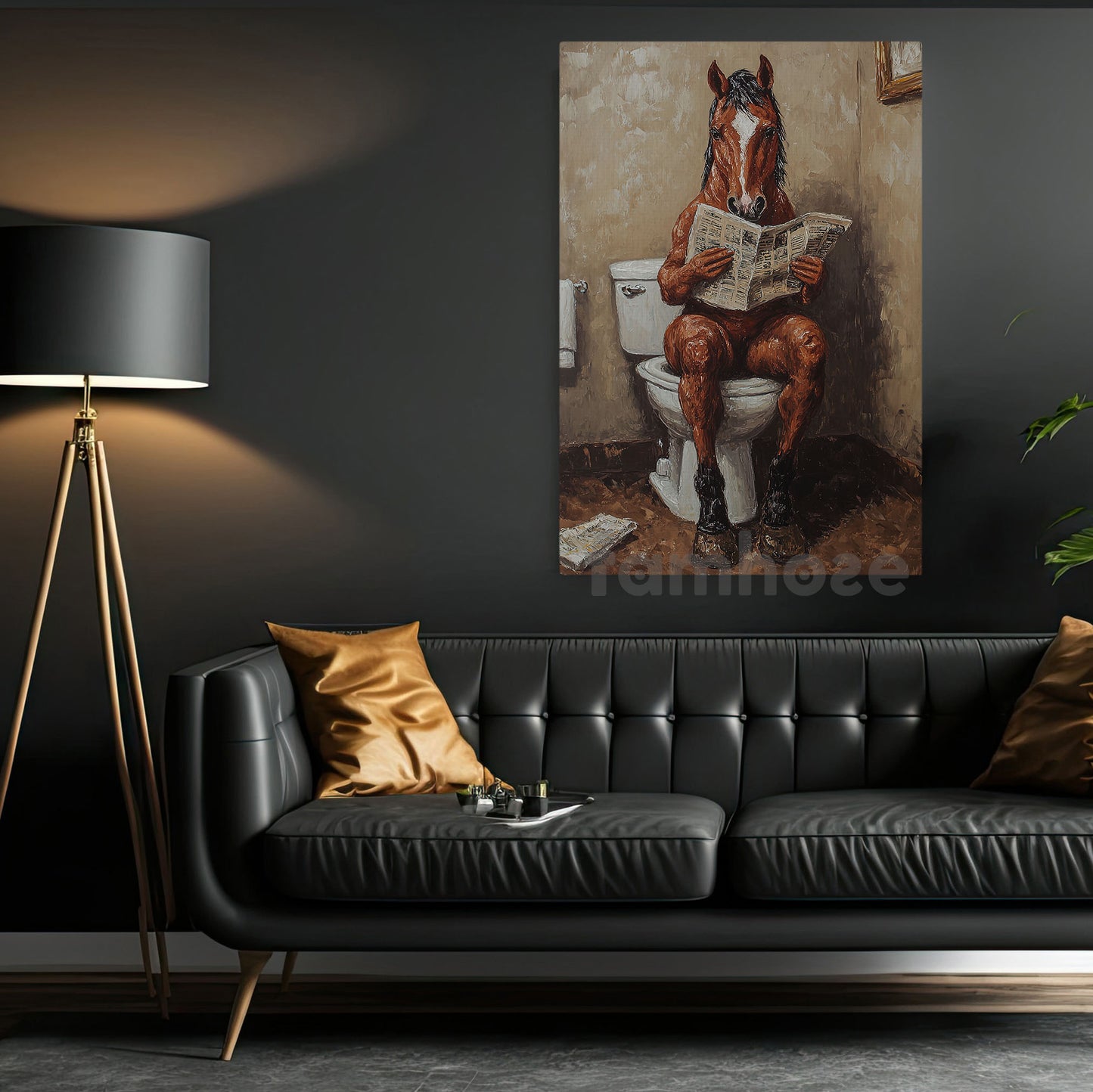 Funny Horse Toilet Canvas Painting, Horse Knows How To Use Toilet Bathroom Wall Art Decor, Restroom Poster Gift For Horse Lovers