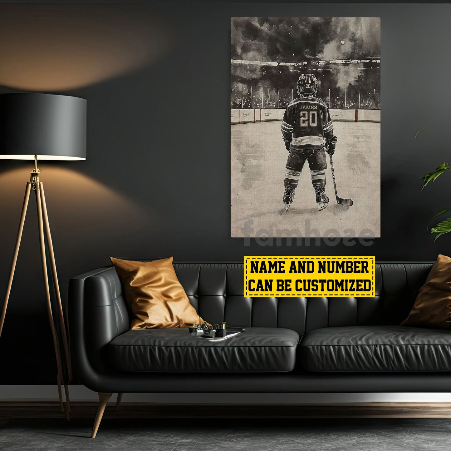 Personalized Hockey Kid Boy Canvas Painting, Hockey Player On Ice Wall Art Decor, Poster Gift For Hockey Lovers