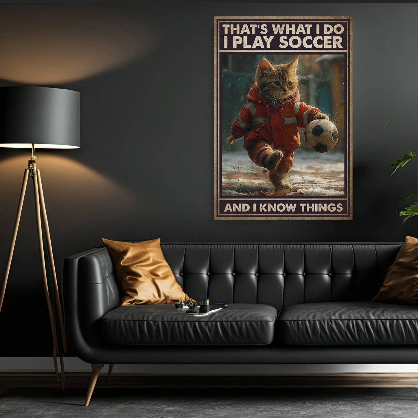 Funny Soccer Canvas Painting, That's What I Do I Play Soccer, Sports Quotes Wall Art Decor, Poster Gift For Soccer And Cat Lovers