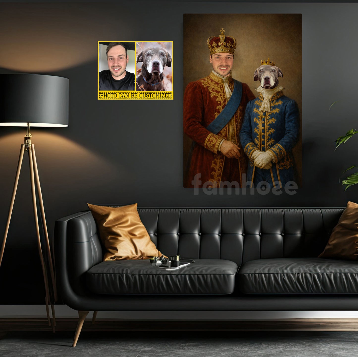 Personalized Victorian Dog Canvas Painting, Royal King Dog And Owner Wall Art Decor, Poster Gift For Dog Lovers