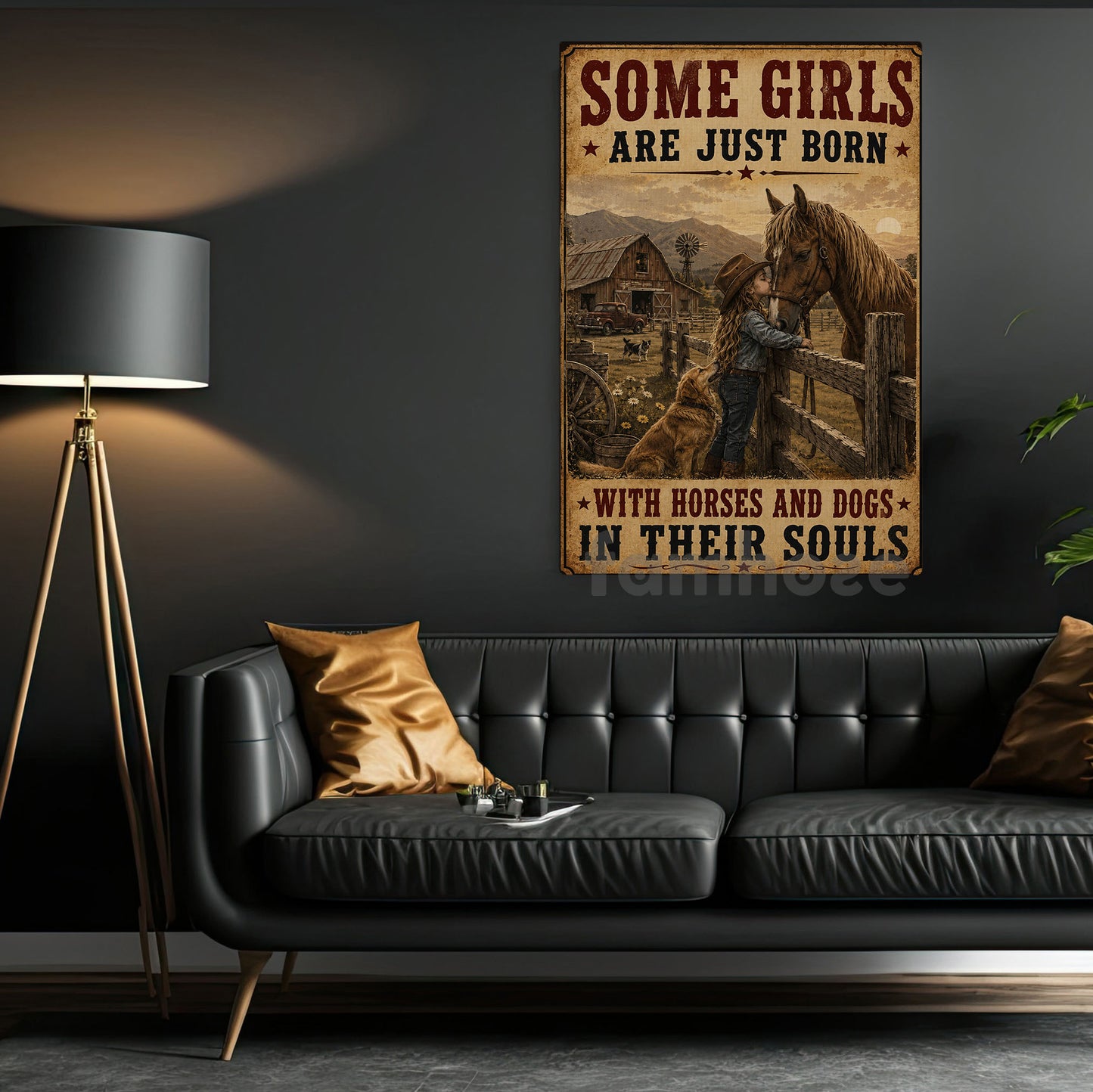 Cowgirl Girl Horse Dog Canvas Painting, Some Girls Are Just Born Wall Art Decor, Poster Gift For Cowgirl