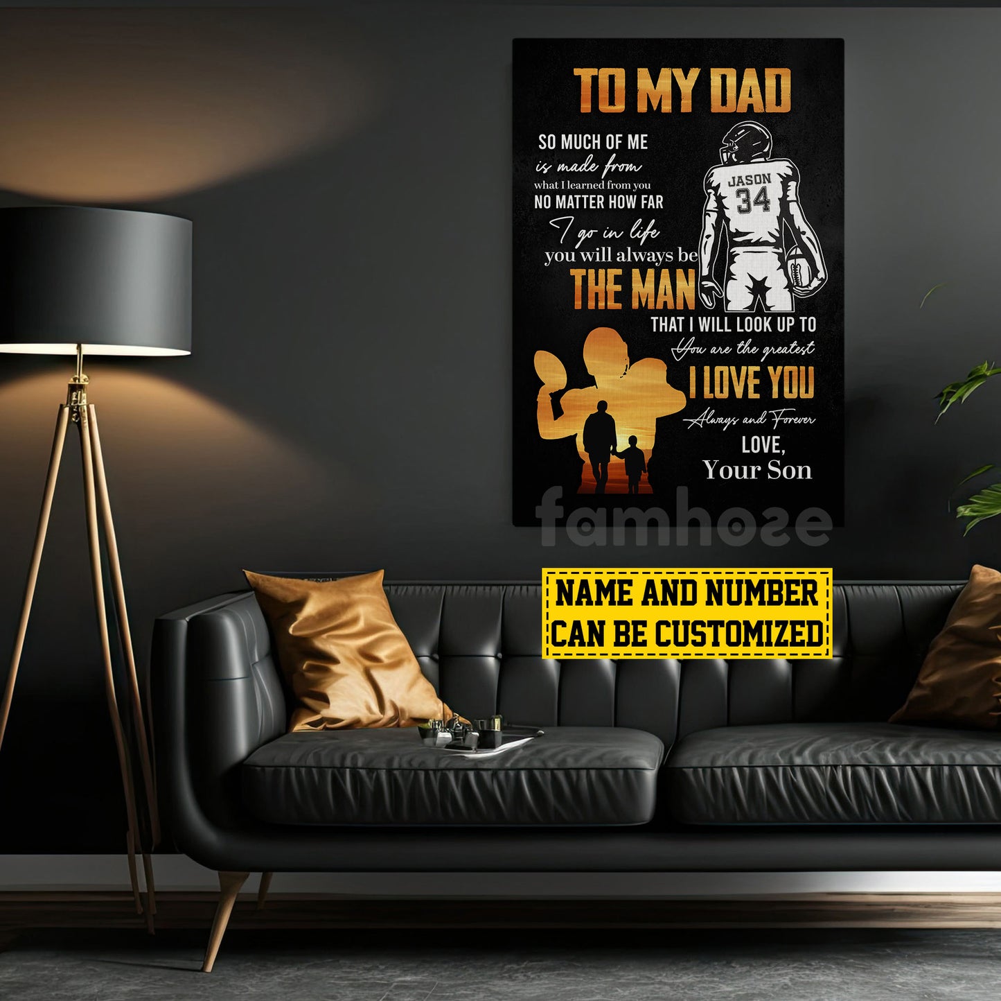 Personalized Football Dad Son Canvas Painting, To My Dad I Love You Wall Art Decor, Poster Father's Day Gift For Football Lovers
