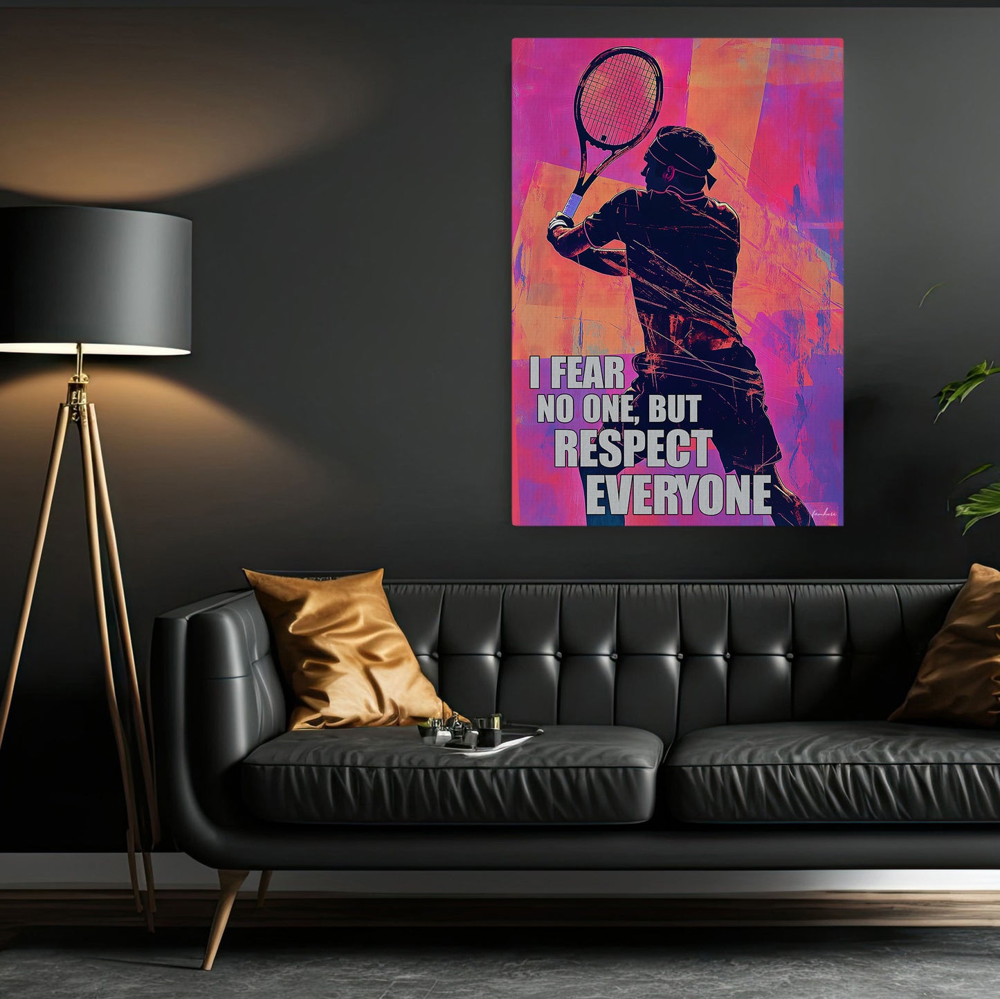 Motivational Tennis Canvas Painting, I Fear No One But Respect Everyone Sport Wall Art Decor, Poster Gift For Tennis Lovers