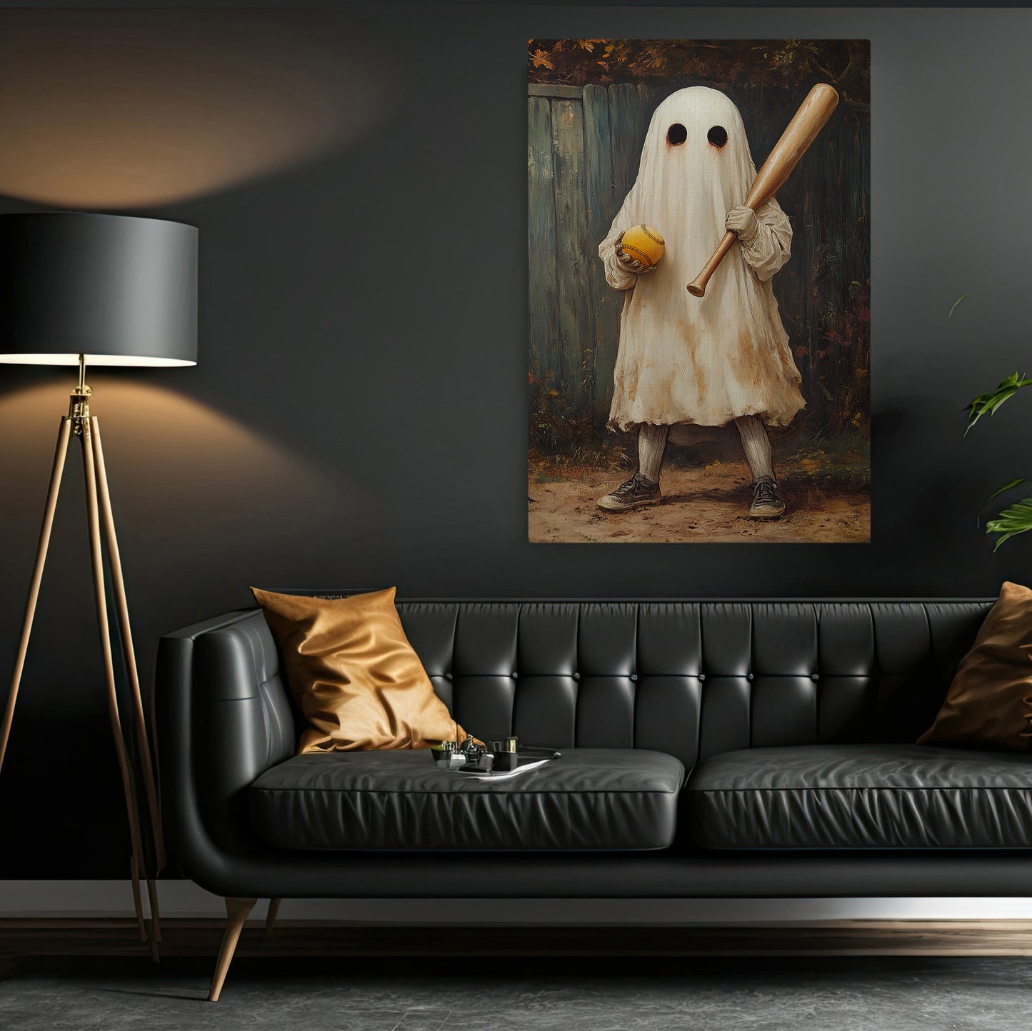 Ghostly Batter Canvas Painting, Spooky Season Wall Art Decor, Halloween Poster Gift For Ghost Lovers