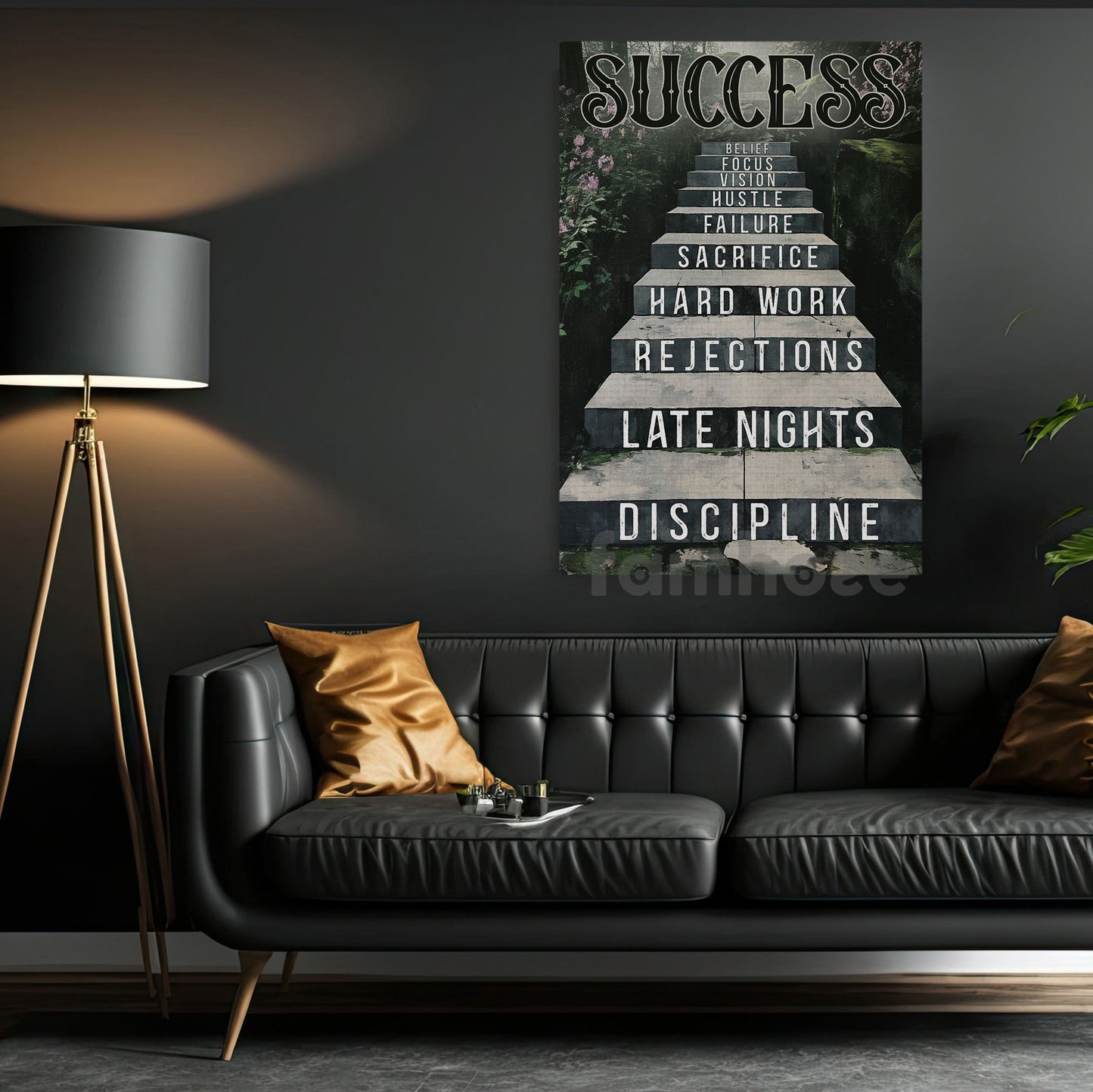 Motivational Quote Canvas Painting, Success Is Built One Step At A Time Wall Art Decor, Poster Gift To Decor House Or Office