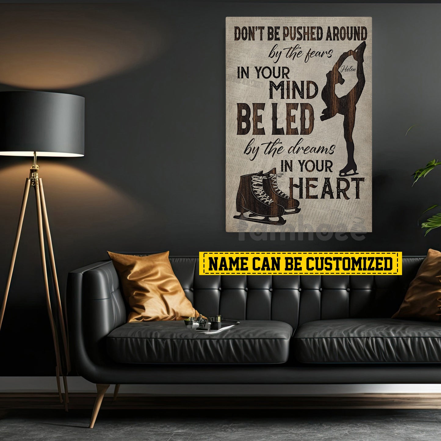 Motivational Personalized Ice Skating Girl Canvas Painting, Don't Be Pushed Around Sport Wall Art Decor, Poster Gift For Ice Skating Lovers