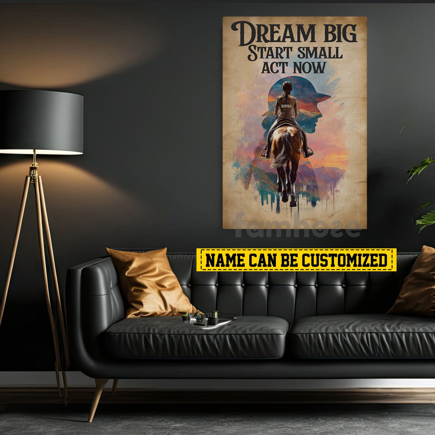 Personalized Horse Riding Girl Canvas Painting, Dream Big Start Small Act Now Inspirational Quote Wall Art Decor, Poster Gift For Horse Girl