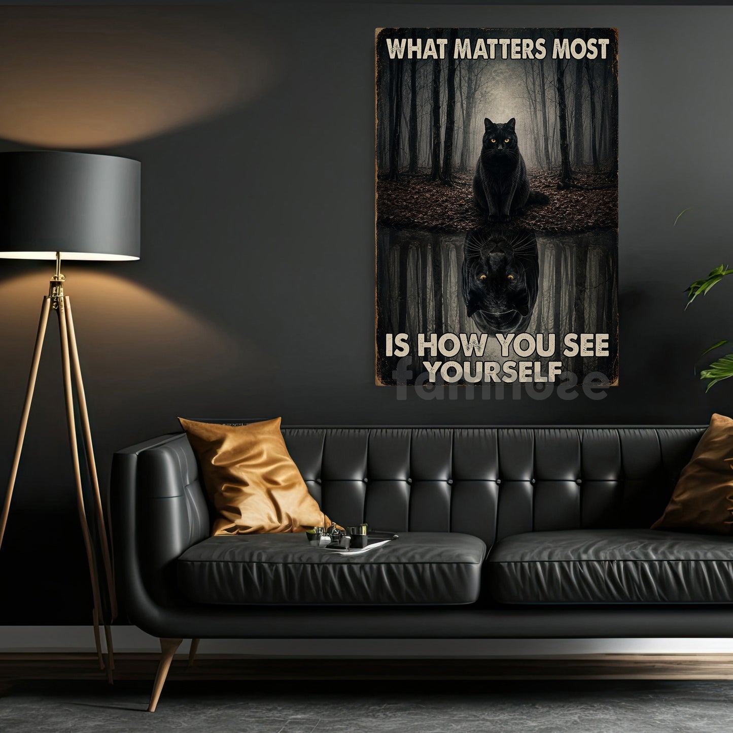 Motivational Black Cat Canvas Painting, What Matters Most Is How You See Yourself Wall Art Decor, Poster Gift For Cat Lover