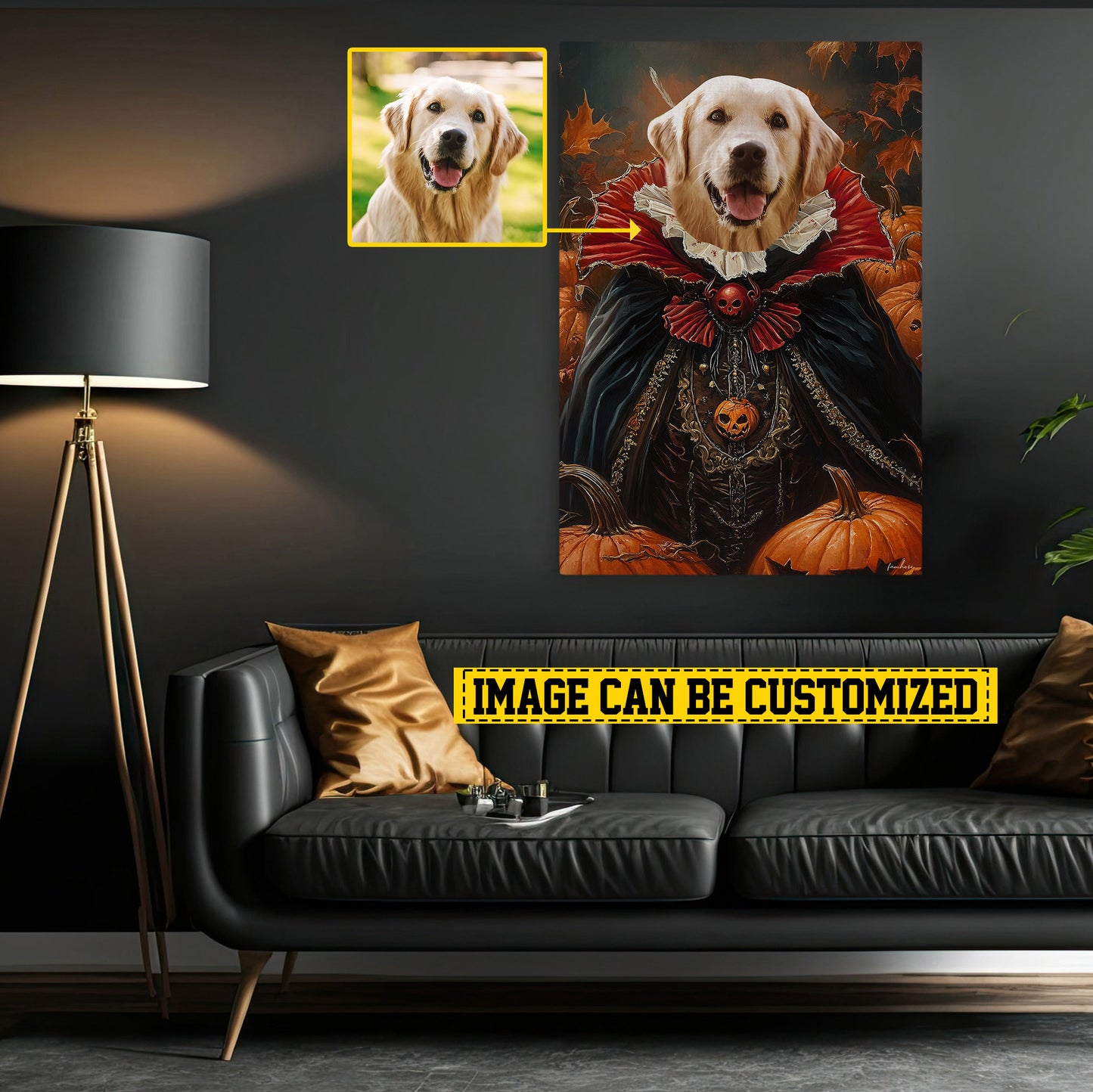 Personalized Victorian Dog Canvas Painting, Spooky Season Wall Art Decor, Halloween Poster Gift For Dog Lovers