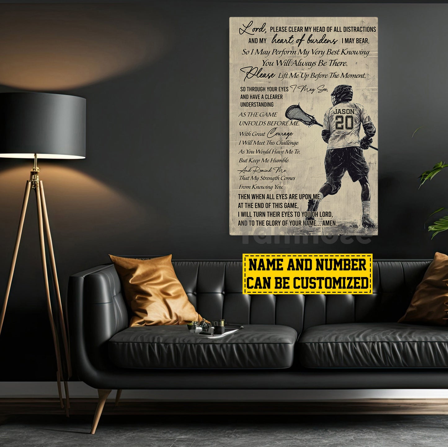 Personalized Lacrosse Boy Canvas Painting, Lord Please Clear My Head Of All Distractions Sport Wall Art Decor, Poster Gift For Lacrosse Lovers